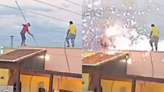 Man Working On Roff Contacts Live Wire, Gets Lectrocuted