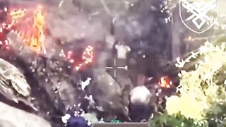 Burning legless katsapfaggot crawling out from fire and drinks from a bottle
