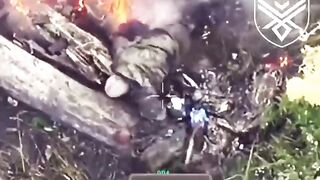 Burning legless katsapfaggot crawling out from fire and drinks from a bottle