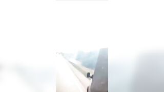 Ukrainian drone striking a ruzky truck with fuel on a road to occupied Crimea