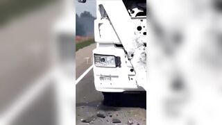Ukrainian drone striking a ruzky truck with fuel on a road to occupied Crimea