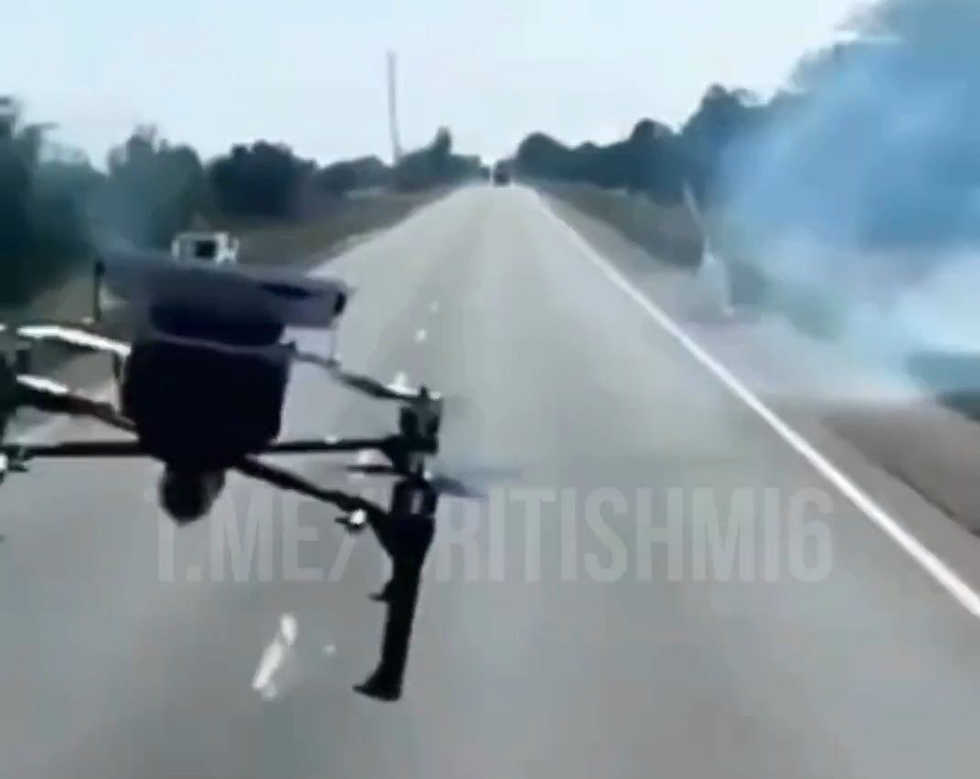 Ukrainian drone striking a ruzky truck with fuel on a road to occupied Crimea