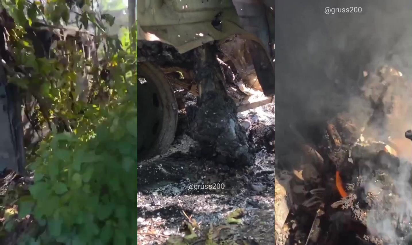 Burning ruzky corpse inside a "bukhanka" van.