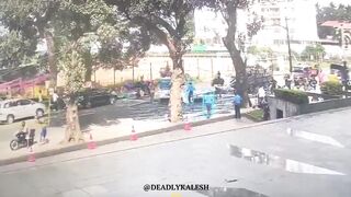 Biker killed by unsecured scaffold pipes.