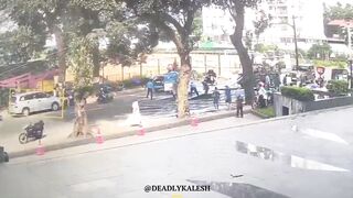 Biker killed by unsecured scaffold pipes.