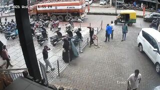 Moped Rider Slips, Falls And Gets Run Over By Tunker Truck