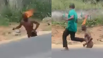 Thief Tries To Escape From Mob While His Head Is On Fire