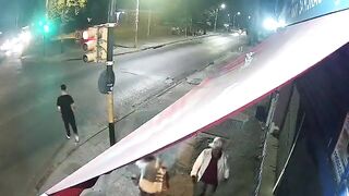 Guy runs Right into Bus (Classic Video)