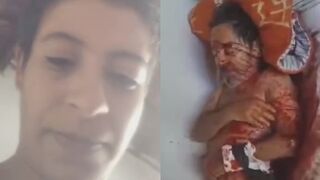 BRUTAL: Crazy Woman Stabbing Her Bed Ridden Father To Death While Recording The Video