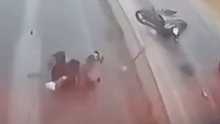 Moped Rider Thrown Under Container Truck, Killed On Dashcam