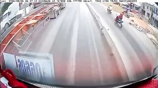 Moped Rider Thrown Under Container Truck, Killed On Dashcam