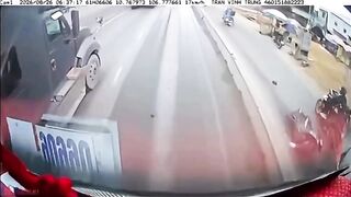 Moped Rider Thrown Under Container Truck, Killed On Dashcam