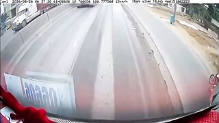 Moped Rider Thrown Under Container Truck, Killed On Dashcam