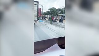 Moped Rider Thrown Under Container Truck, Killed On Dashcam
