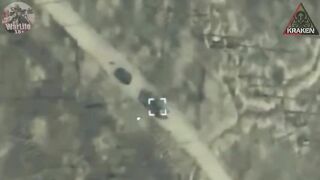 Engaged rocket from Uragan cluster artillery pierced right through pedoruzzia vehicle