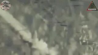 Engaged rocket from Uragan cluster artillery pierced right through pedoruzzia vehicle