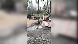 Dirty katsaps filming burning their ammo deposit after Ukrainian deep drone strike