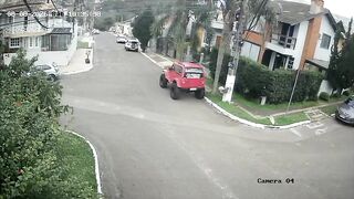 Dumb Biker Plows Into The Jeep, Nearly Dies