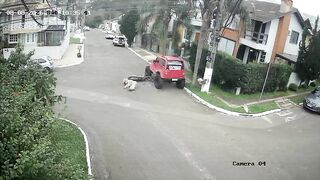 Dumb Biker Plows Into The Jeep, Nearly Dies