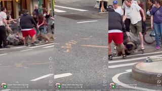 Thief Attempts To Rob A Store And Is Neutralized By The Crowd And A Dog.