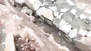 Old man falls into a pit trying to avoid truck