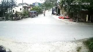 Small Truck Sweeps Up A Cyclist