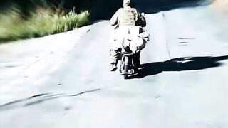 Russian motorcyclist was fined for speeding.