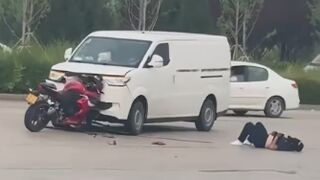 Motorcyclist Screams In Pain After Brutal Impact