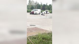 Motorcyclist Screams In Pain After Brutal Impact