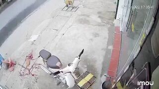 Man Walks Calmly And Someone Chops Off His Foot With A Machete.