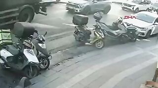 Woman Not Paying Attention While Crossing The Road & Got Crushed By Truck