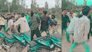 motorcycle thief beaten with sticks