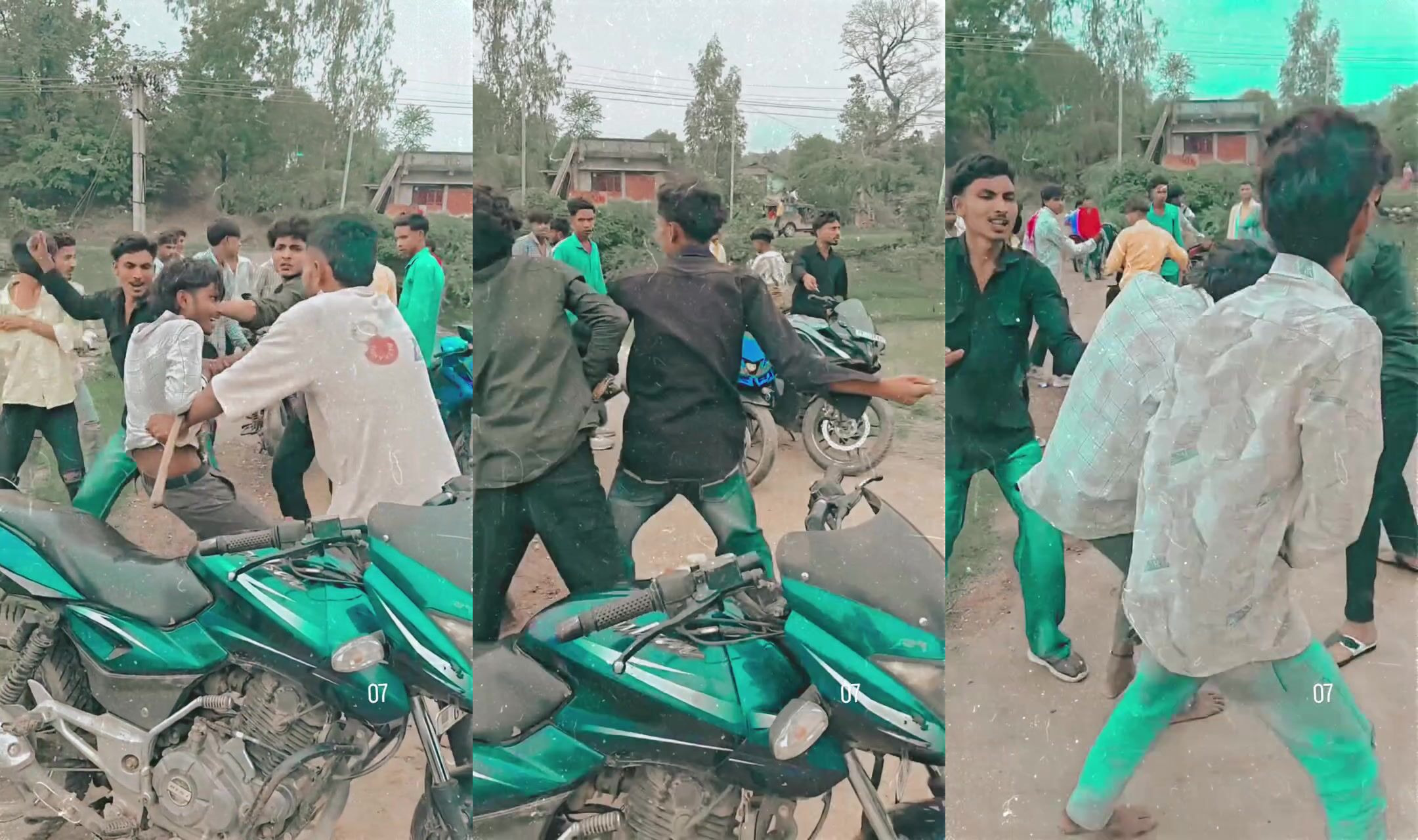 motorcycle thief beaten with sticks