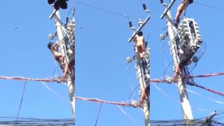 CLASSIC Woman Climbs To The Top Of A Pole And Dies Electrocuted And Naked.