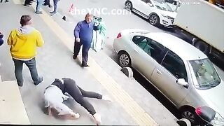 jumper almost takes out 2 people.