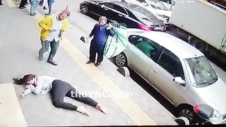 jumper almost takes out 2 people.