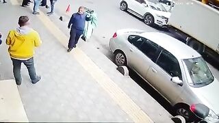 jumper almost takes out 2 people.