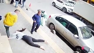 jumper almost takes out 2 people.
