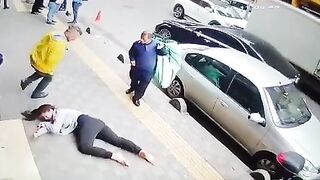 jumper almost takes out 2 people.