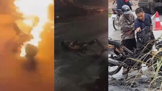 Motorcyclist carrying gasoline  dies in fiery crash