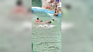 Water Slide Turns Terrifying as Woman Slams Into Water and Loses Consciousness