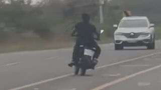 Motorcyclist Enters The Opposite Lane, Injured In Head On Collision
