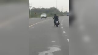 Motorcyclist Enters The Opposite Lane, Injured In Head On Collision