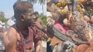 Two injured after Ganesh idol comes in contact with power lines