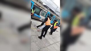 Mean Woman Dropped After Fghting With Train Passengers And Refusing to Leave