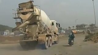 Riding Next To  Concrete Mixer Truck Was A Bad Idea