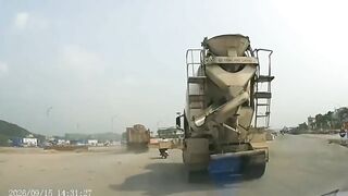 Riding Next To  Concrete Mixer Truck Was A Bad Idea