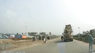 Riding Next To  Concrete Mixer Truck Was A Bad Idea