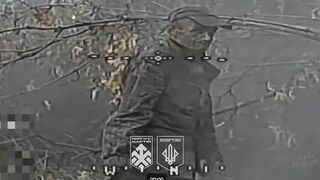 Dirty katsap, watching the Ukr drone, spreads arms and accepted his death