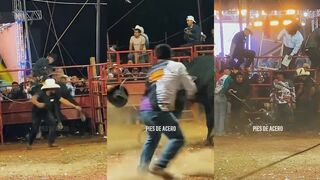 A bull tossed a man and stomped on his face on the ground.